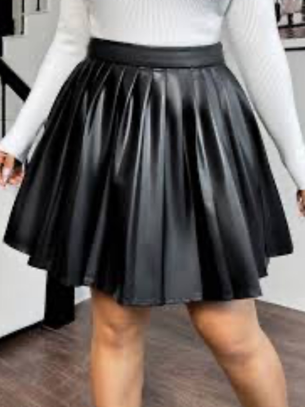 NWT LOVE Black Faux Leather Pleated Skirt Plus Size 3X